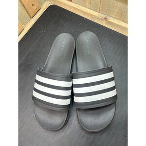 Adidas Mens Slide Sandals Size 14 Black & White Striped Comfortable Slip-On